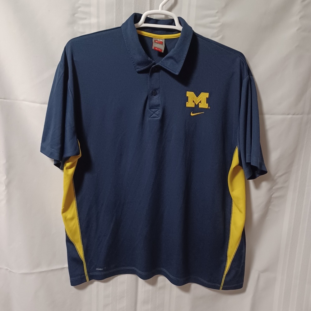 Nike Polo Shirt Mens XXL Navy Michigan Wolverines FIT DRY Short Sleeve Athletic